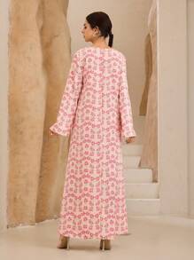 Graceveil 女士简约时尚休闲阿拉伯风格连衣裙，适合日常穿着，端庄 - 粉色 - 查看 6