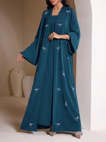 Veilorie 女士蝴蝶结水钻连衣裙和端庄长袍套装 - 水鴨藍 - 查看 3