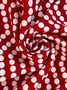 SHEIN Clasi Women's Red & White Polka Dot Print V-Neck Blouse, Versatile For Spring/Summer - Red - View 7