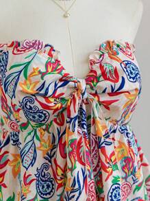 Soleia 大码女式度假返校装娃娃装上衣，波西米亚风花卉印花可爱系带短款上衣