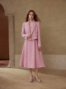 MOTF PREMIUM TWEED ZIPPER DRESS - Pink - View 3