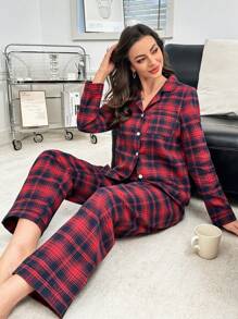 Plaid Pattern Casual Women's Pajama Set - Multicolor - View 4