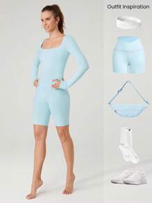 GLOWMODE FeatherFit™ 方领长袖 T 恤 - 水藍色 - 查看 7