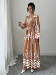 Yasmyna Women's Woven Loose Fit Arab Printed Dress