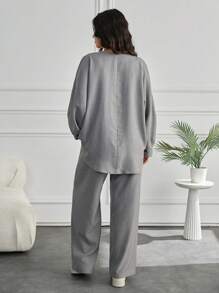 RueChic Plus Sıze Fancy Cords Simple Fashion Daily Casual - Grey - View 2