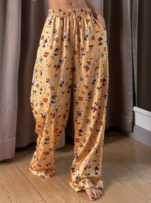 DAZY Cute Cartoon Print Loose Sleep Pants, Fall Pajama, Winter - Yellow - View 3