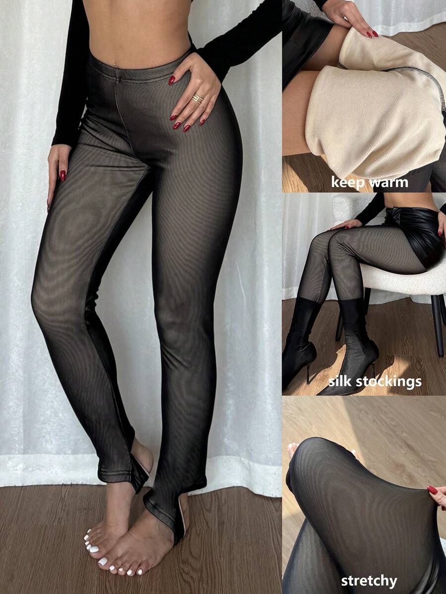 Chiquease Contrast Color Mesh Lined Fitted Women's Leggings Fall Cloth For Women