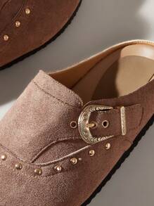 Solecia Mocasines planos minimalistas con tachuelas para mujer, uso casual para todos los días - Caqui - Ver 6