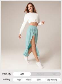 GLOWMODE 纯色褶皱简约开叉运动短裙，休闲度假