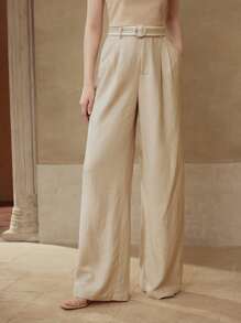 MOTF PREMIUM LINEN CONTRAST TRIM SUIT PANTS - Khaki - View 5