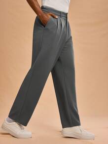 Forever 21 Men Casual Plain Color Pleated Straight Leg Pants