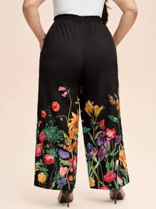 SHEIN LUNE 大码休闲花卉印花阔腿裤女士夏季大码大码春季婚礼宾客女士休闲日常穿着、通勤优雅度假商务休闲女士