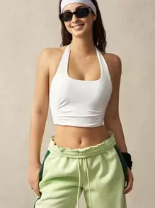 VARSITIE 圆领褶皱短款运动文胸 - 白色 - 查看 5