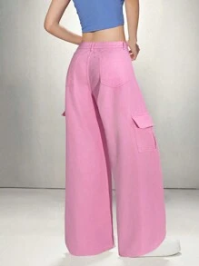 SHEIN Tall Damen Jeans in geradem Schnitt, Freizeithose, weiße Baumwollcargohose, lange Hose für Frauen, Denimjeans für große Frauen, Cargohose für Frauen, weite Jeans für Frauen