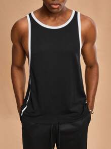 Forever 21 Men's Super Loose Black Athletic Tank Tops; Contrasting Collar + Contrasting Cuffs; Suitable For Spring And Summer Wear - Black - View 7