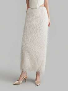 Ontre 女款白色四季高端设计羽毛流苏裙新年节日优雅派对裙简约时尚都市通勤优雅