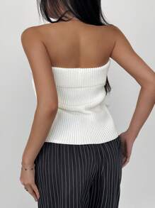 INAWLY Solva Women Casual Minimalist Solid Color Tube Top Knit Pullover Fall Winter - White - View 2