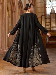 Al Najma Women's Elegant Embroidered Long Abaya Robe - Black - View 4