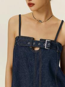 Poéselle Women's Adjustable Buckle Casual Denim Camisole Dress ,Jean Dress Women, Jeans Dress, Old Money, Business Casual Woman - Blue - View 7