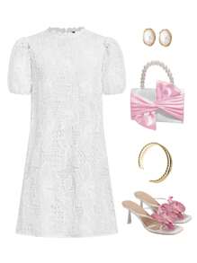Ellevyn Women'S Short Puff Sleeve Lace Dress,Suitable For Various Occasions, Travel And Daily Travel, Spring And Summer Dresses - White - View 1