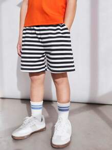 SHEIN 2pcs/Set Young Boys Car Print T-Shirt & Blue White Striped Pants Sets - Multicolor - View 6