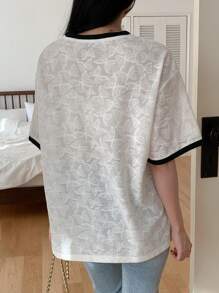 DAZY Nueva camisa de mujer holgada y casual de primavera con estampado de letras y decoración de lazo - Blanco - Ver 6