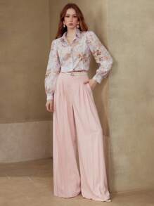 MOTF PREMIUM PLEATED WIDE LEG PANTS WITH BELT - Pink - View 5
