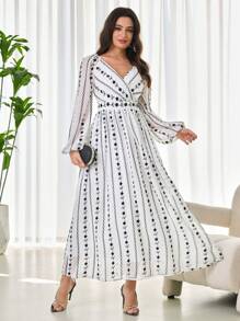 Modelyn Conservative Style Heavy Embroidery Long Dress For Women - White - View 4