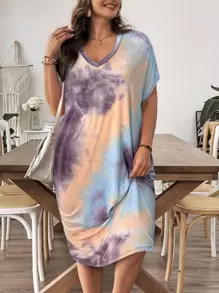 EMERY ROSE Tie-Dye Casual Dress, Minimalist & Fashionable For Everyday Wear - Multicolor - View 3