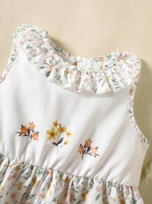 SHEIN Young Girl Ditsy Floral Ruffle Hem Round Neck Cute Sleeveless Dress - Multicolor - View 5