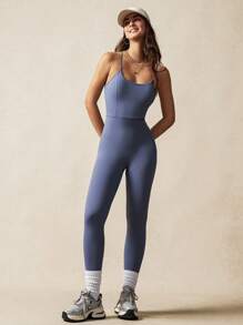 VARSITIE 紧致美背瑜伽女式运动连体衣 - 霧霾藍 - 查看 8