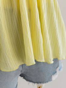 Soleia 大码纯色女式泡泡袖蝴蝶结前摆荷叶边农民休闲夏季衬衫，黄色，开学可爱午餐休闲服，适合复活节 - 黃色 - 查看 3