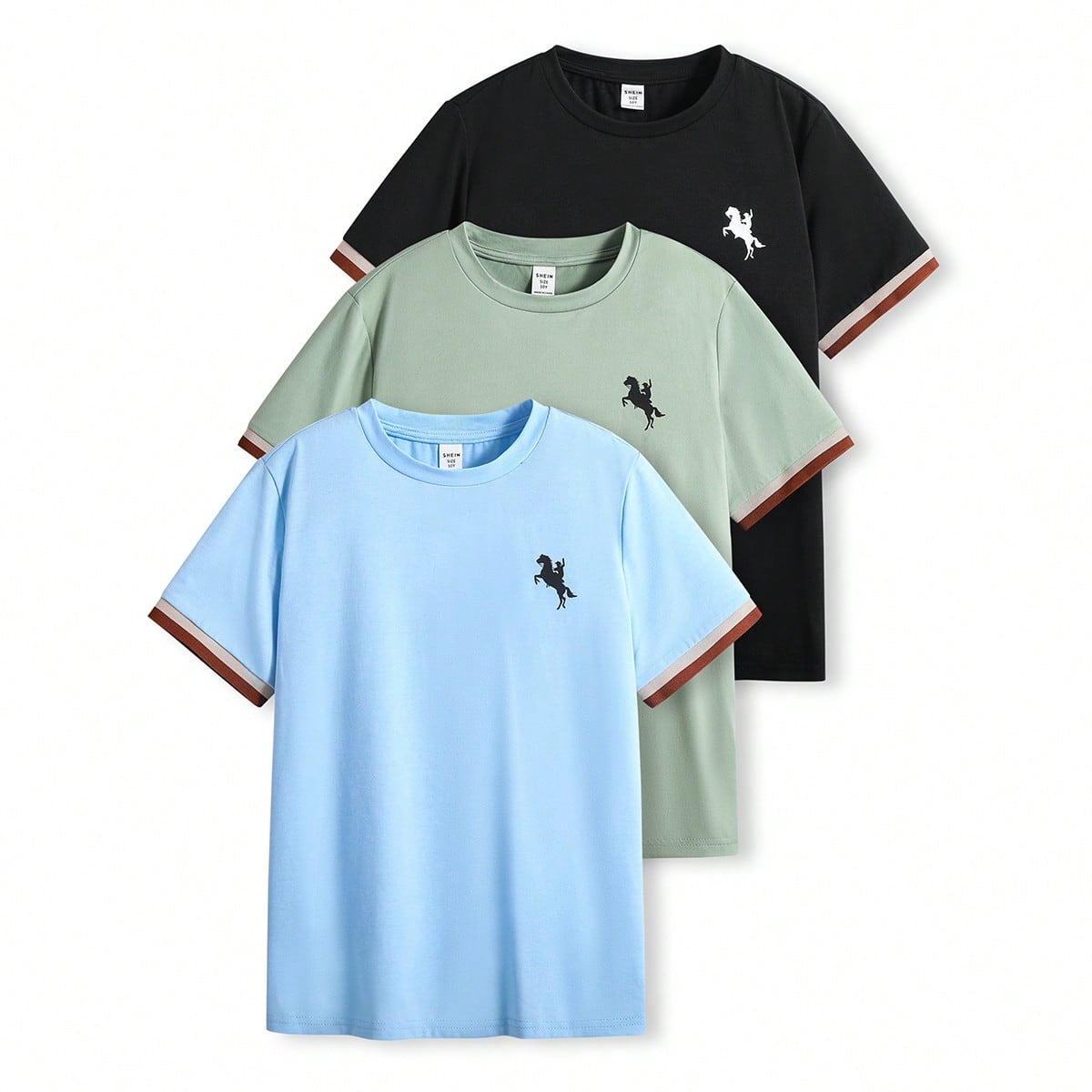 Conjunto de 3 piezas de camiseta de manga corta con cuello redondo, informal y holgada, para niño preadolescente