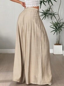 Flirla Damen locker sitzende weite Palazzo Hose mit Quasten, entspannter Urlaubsstil