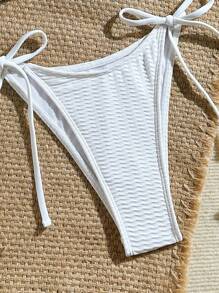 SHEIN Swim Set de bikini sexy cu decor cu cochilii texturate cu val alb pentru femei, pentru piscină, plajă de vară, vacanță, petrecere - alb - Vizualizare 4
