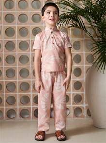 Young Boys Vacation Leaf Print Loose Pants - Multicolor - View 3