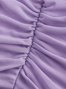 SHEIN MOD Violet Flare Sleeve Square Neck Ruched Hanky Hem Tee - Violet Purple - View 3