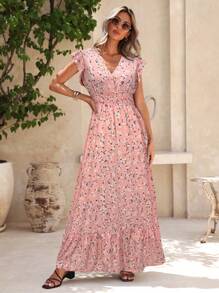 SHEIN Clasi 女式度假休闲盖袖碎花连衣裙