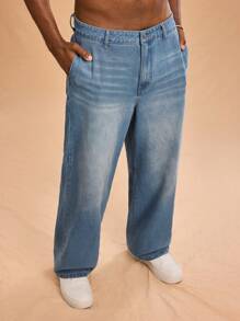 Forever 21 Men's Simple Front Button Casual Denim Jeans, Daily Wear - Baby Blue - View 7