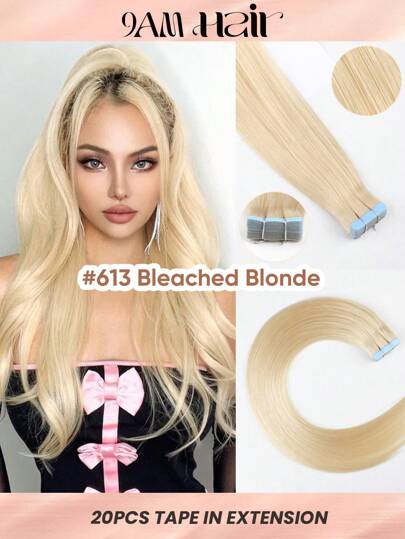 20pcs Straight Tape In 100% Human Hair Extension For Salon Silky Seamless Invisible 613# Bleichblond For Thin Hair Woman Natural Look Top Quality Beige Color Tape In Hair Tape Ins Hair Extensions Halloween Costumes