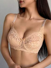 DAZY Women's Floral Lace Comfortable Wireless Bra - Apricot - View 7