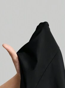 Ontre Vestido negro de cintura alta y campana con decoración de cinturón, estilo urbano chic minimalista para mujer - Negro - Ver 9