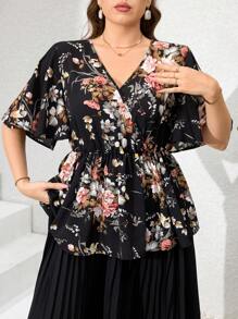 Ellevyn Plus Size Elegant Printed Chiffon Blouse, Spring/Summer, Elegant Women's Blouse, Plus Size Blouse, Women's Blouse, Black Blouse, Elegant Blouse, Women's Blouse, Modern Blouse - Multicolor - View 6