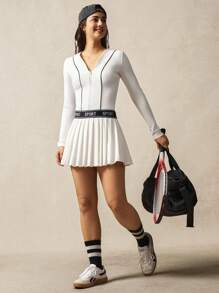 VARSITIE Robes actives plissées moulantes à manches longues pour femmes