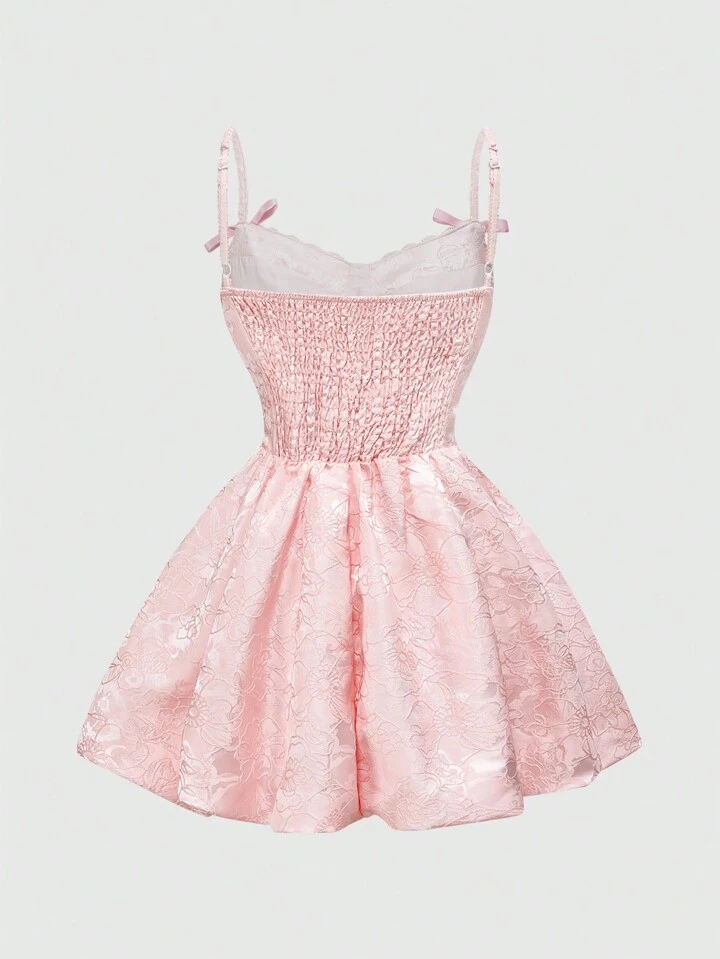 Our Women's Elegant Palace Solid Color Jacquard Spaghetti Strap Baby Pink  Mini Dress is such a vibe - ROMWE