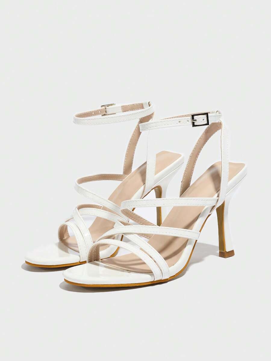 CUCCOO SZL Square-Toe High Heel Women Sandals With Rhinestone, Summer Breathable High Heels Spring Break Easter Prom Heels