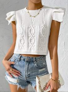 Chiquease Áo thun dệt kim màu trơn đơn giản, mặc hàng ngày - trắng - Xem 6