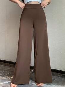 DAZY Women's Casual Plain Basic Weekend Wear Long Pants, Summer New Arrival - Coffee Brown - View 3