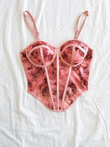 Soleia Vintage Rose Print Camisole Bustier Top - Dusty Pink - View 5