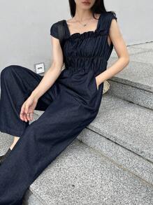 DAZY 夏季新款宽松休闲牛仔连体裤 - 藍色 - 查看 6